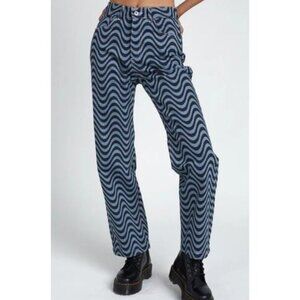 Ragged Priest Wave Print Dad Jeans Straight Leg  High Rise Blue/Black Size 26
